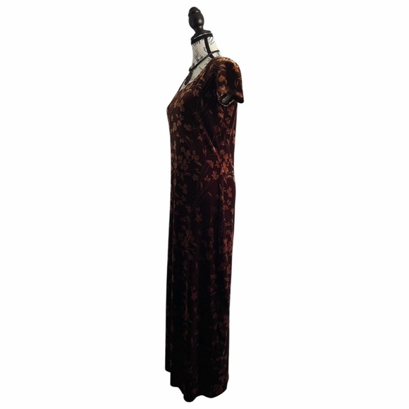 Vintage 90s Brown Velvet Flower Maxi Dress Size Medium - Picture 4 of 6